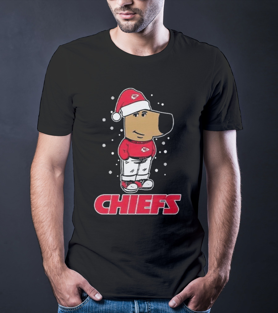 Chill Guy In Santa Hat With Chiefs Christmas Spirit T-Shirt