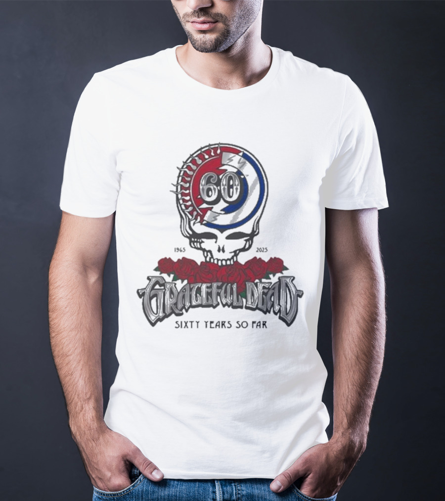 60 Years So Far 1965-2025 Grateful Dead Skull Roses T-Shirt