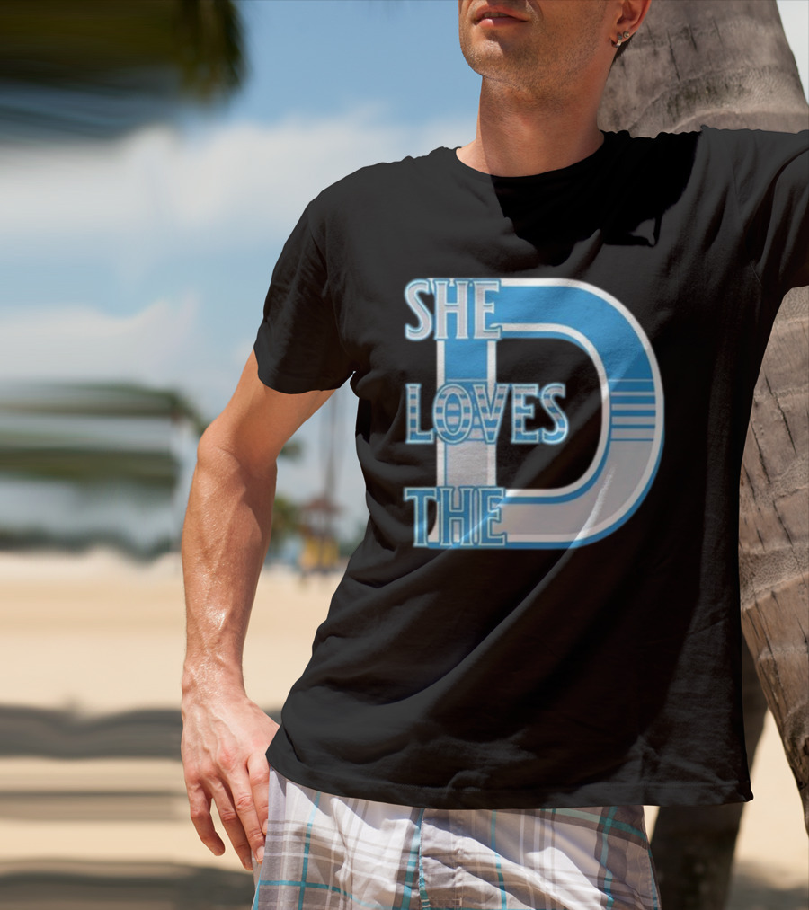 She Loves The D Detroit Blue Striped Lettering T-Shirt