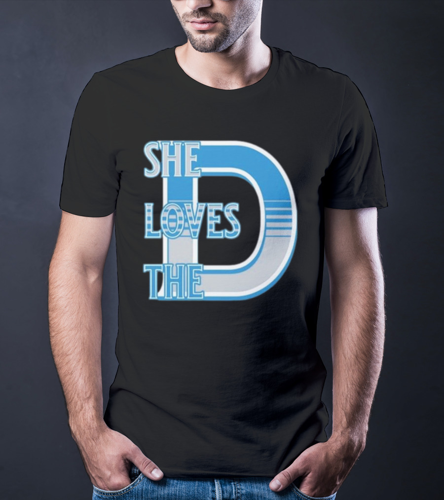 She Loves The D Detroit Blue Striped Lettering T-Shirt