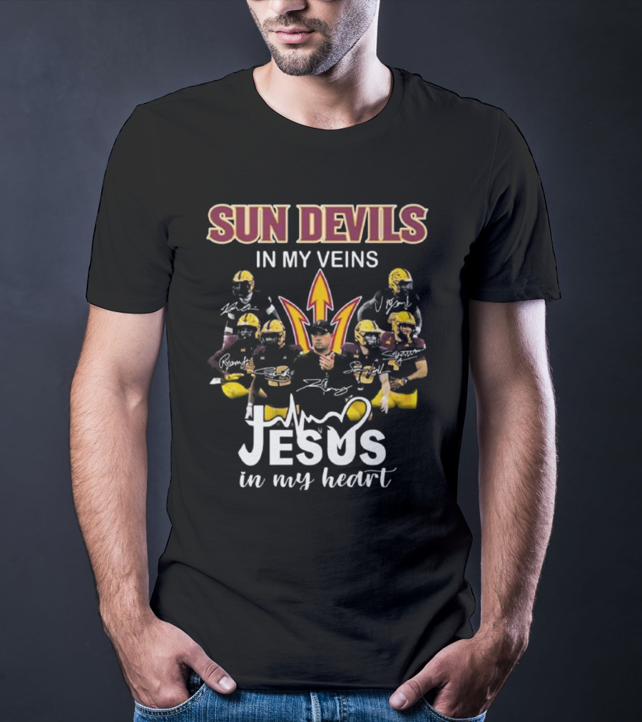 Sun Devils In My Veins Jesus In My Heart Signatures 2025 Football T-Shirt