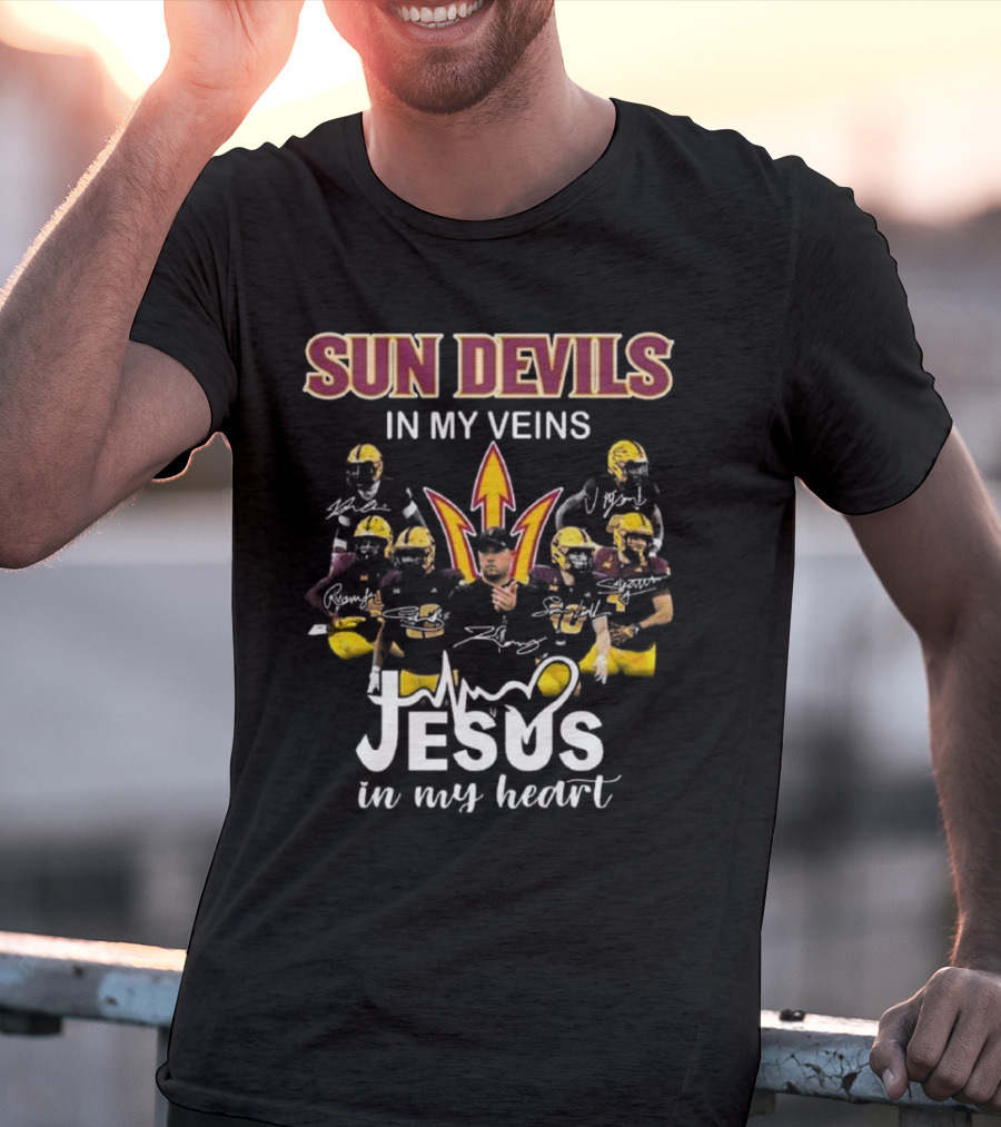 Sun Devils In My Veins Jesus In My Heart Signatures 2025 Football T-Shirt