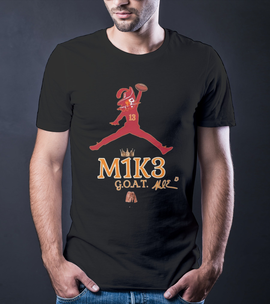 M1K3 G.O.A.T. Mike Evans 13 Buccaneers Signature Crown Football T-Shirt