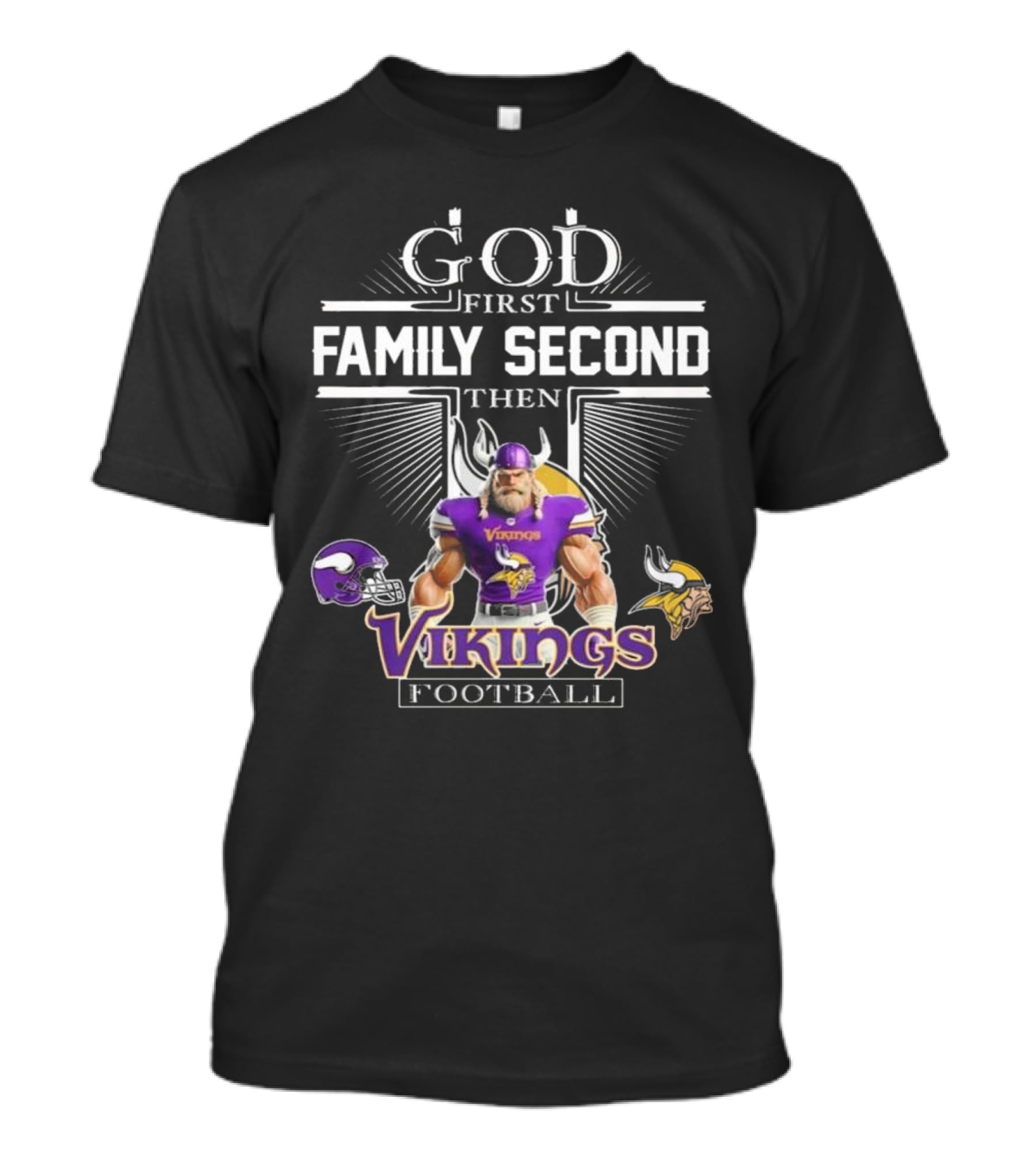 God First Family Second Then Vikings Football Mascot 2025 T-Shirt