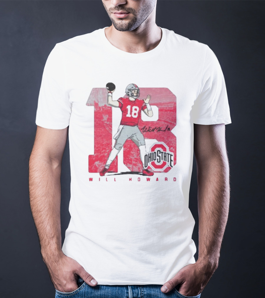 Will Howard 18 Ohio State Buckeyes Signature Football T-Shirt