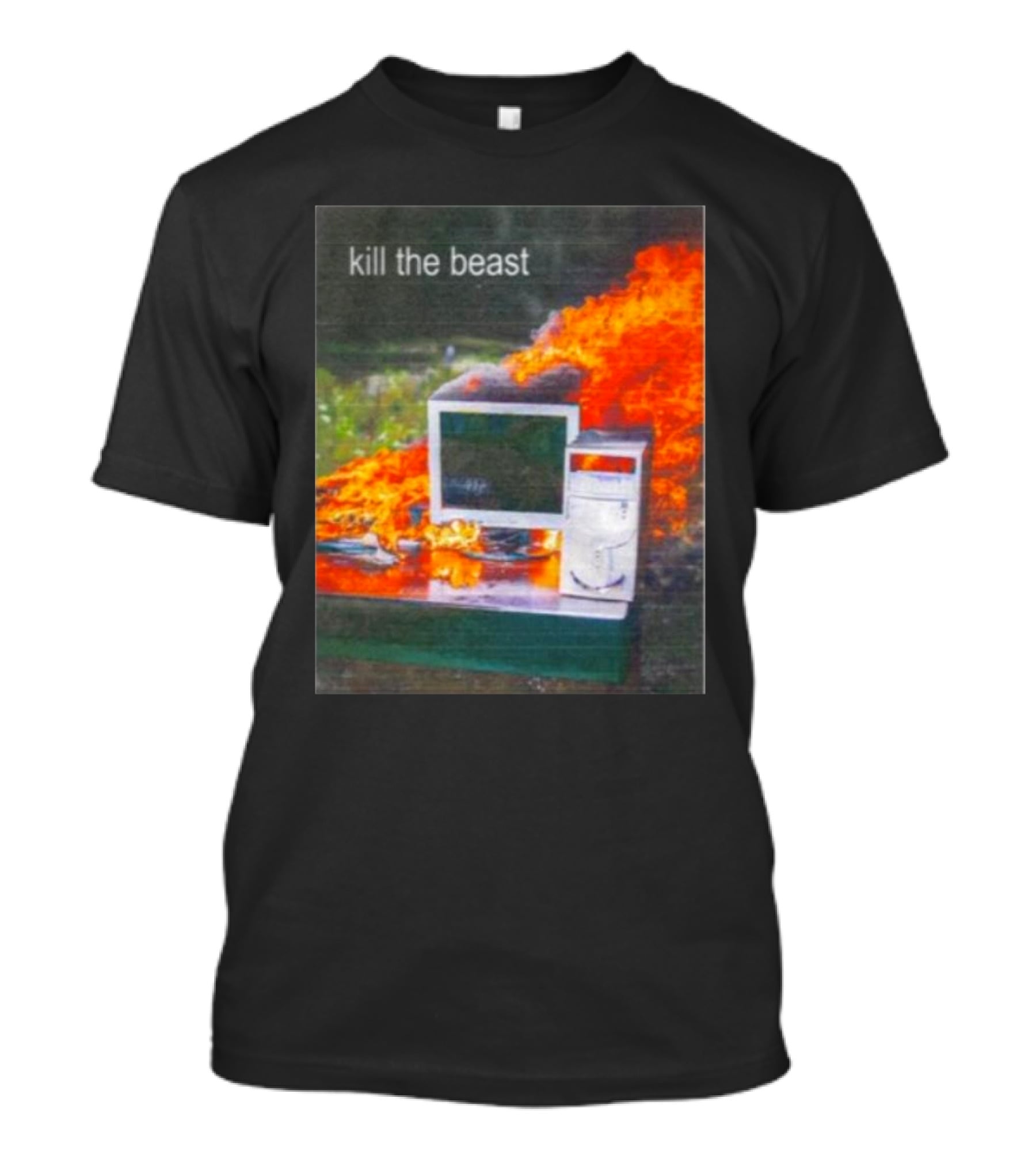 Kill The Beast Flaming Computer Dogecore Duel Monitors T-Shirt