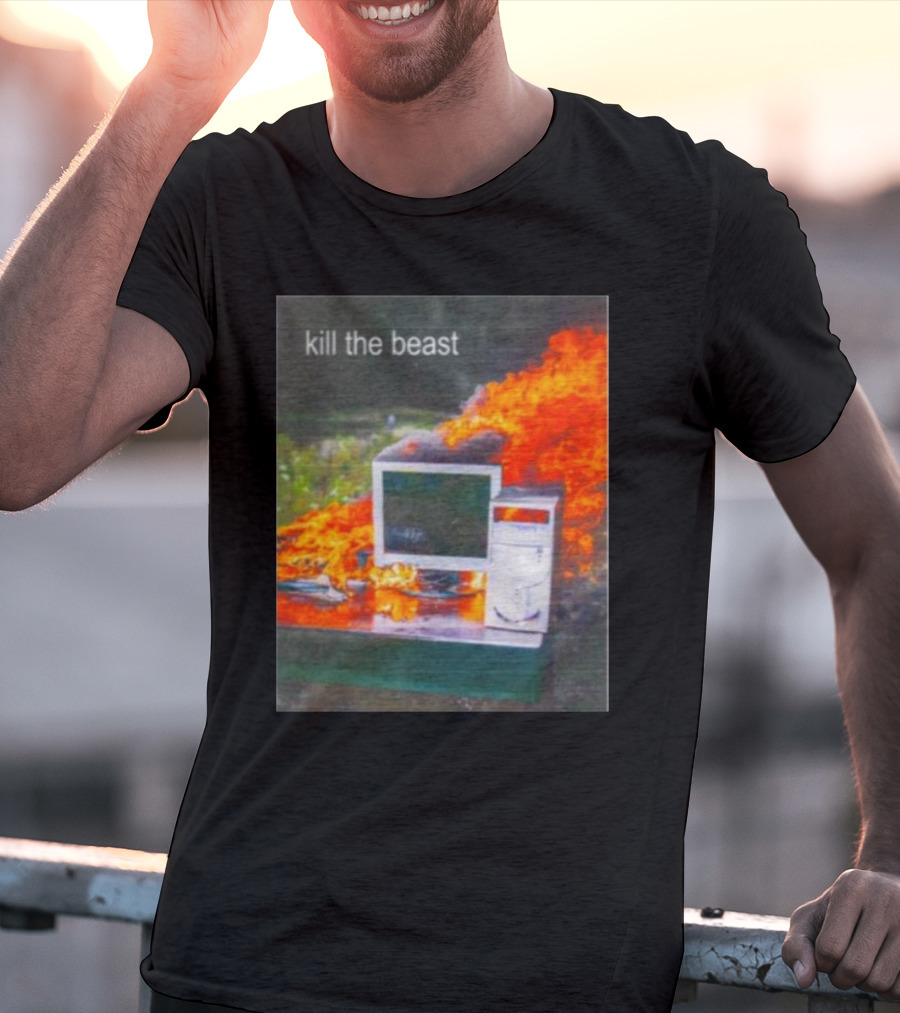 Kill The Beast Flaming Computer Dogecore Duel Monitors T-Shirt