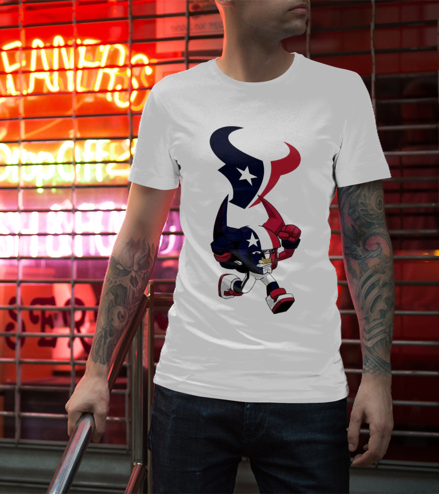 FL Rush Zone Houston Texans Cartoon Character 2025 Running Bull With Team Logo Star Helmet T-Shirt