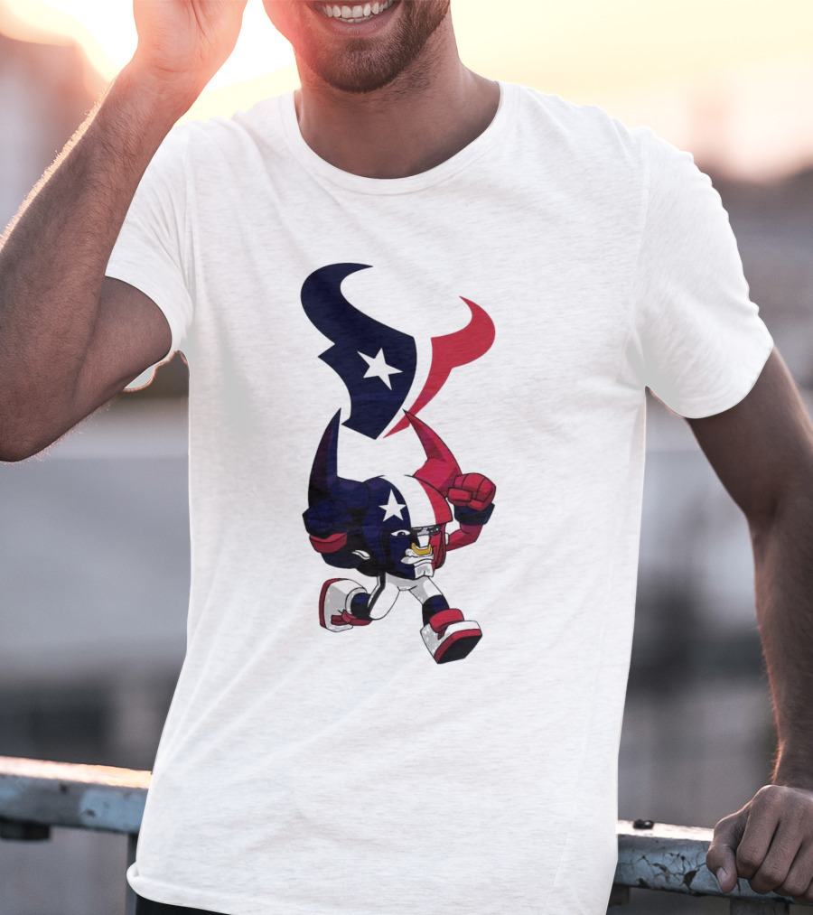 FL Rush Zone Houston Texans Cartoon Character 2025 Running Bull With Team Logo Star Helmet T-Shirt