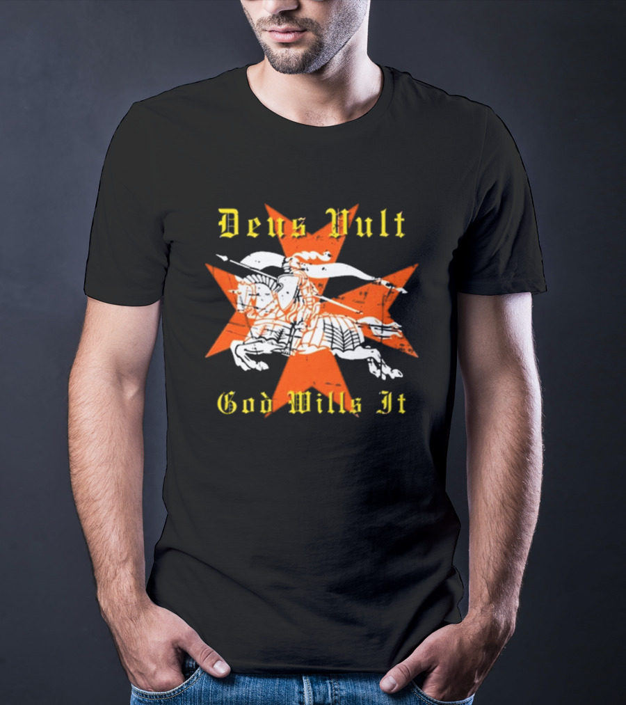 Deus Vult God Wills It Maltese Cross Knight T-Shirt
