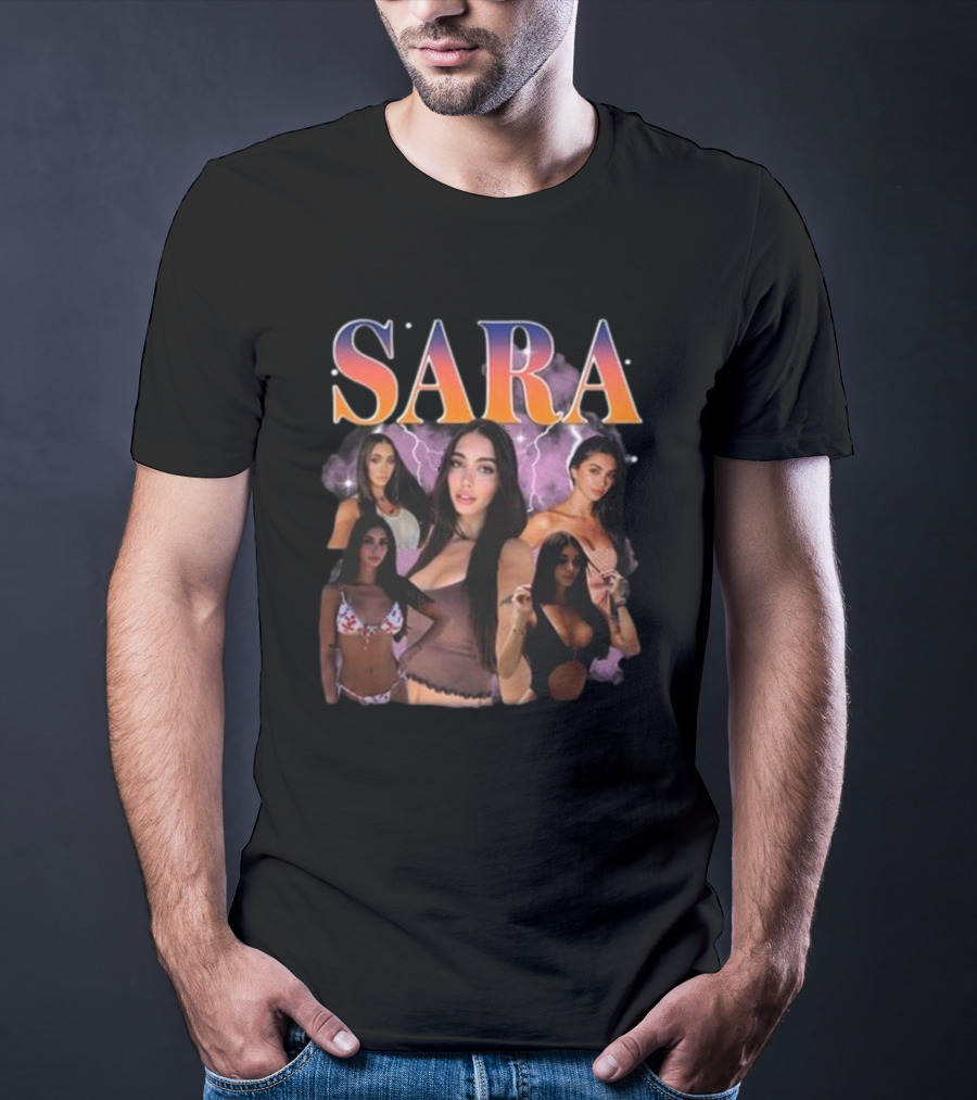 Sara Maughan Model Photo Montage With Lightning Background T-Shirt