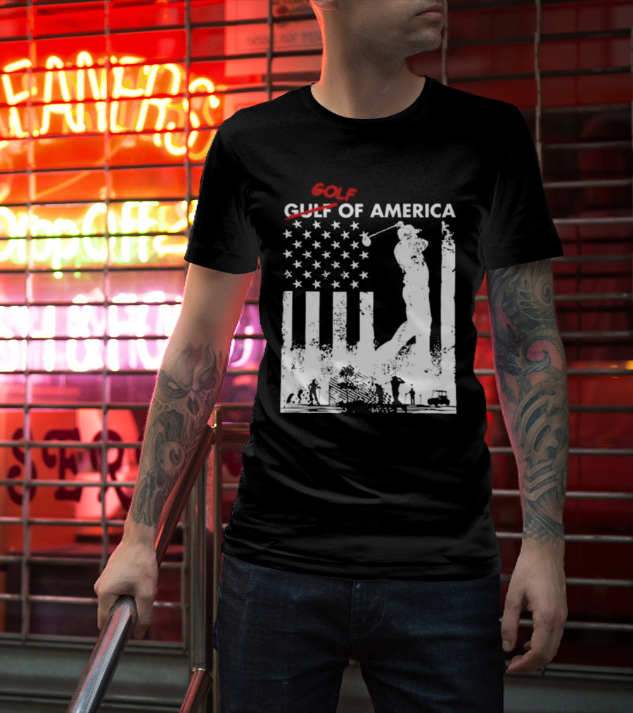 Alastor Store Golf Golf Gulf America Flag Golfer Silhouette Stars Stripes T-Shirt