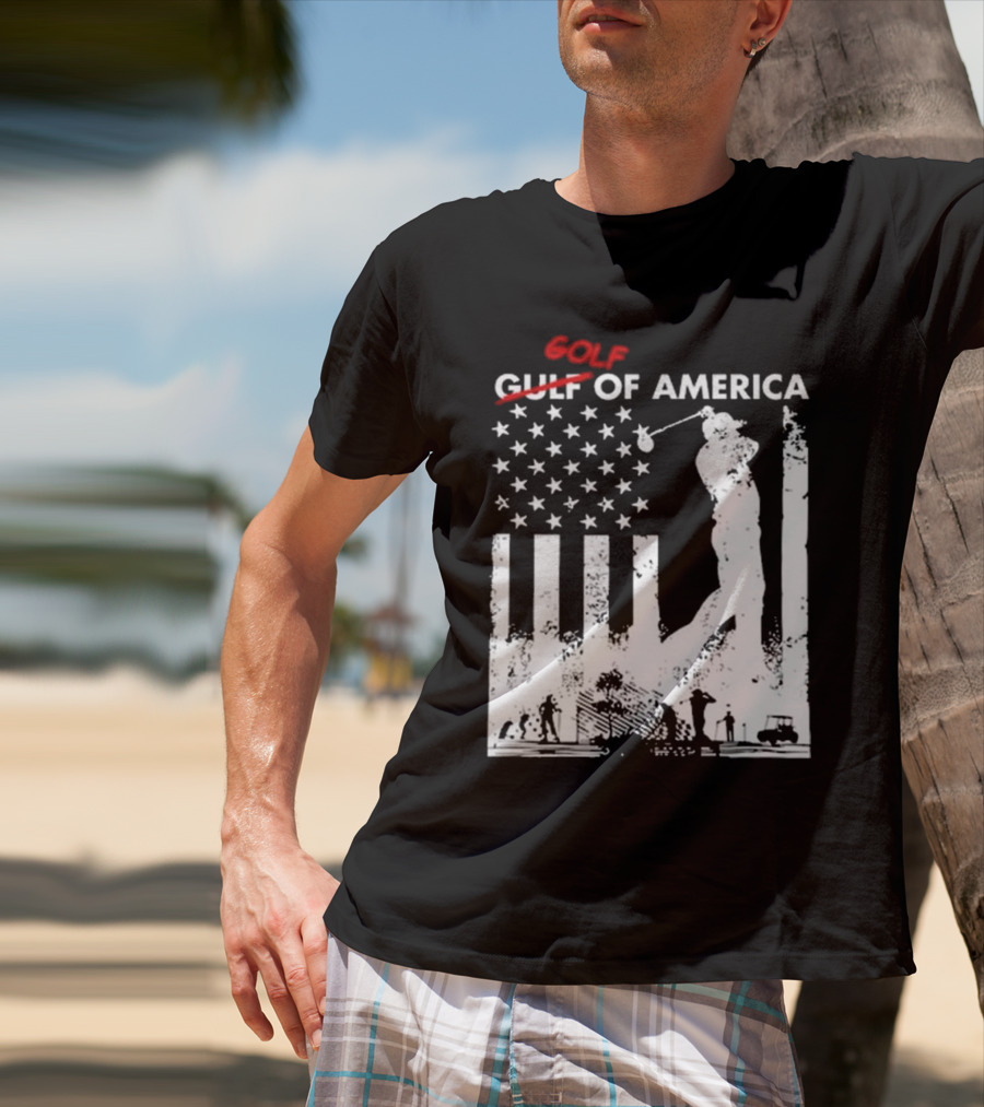 Alastor Store Golf Golf Gulf America Flag Golfer Silhouette Stars Stripes T-Shirt