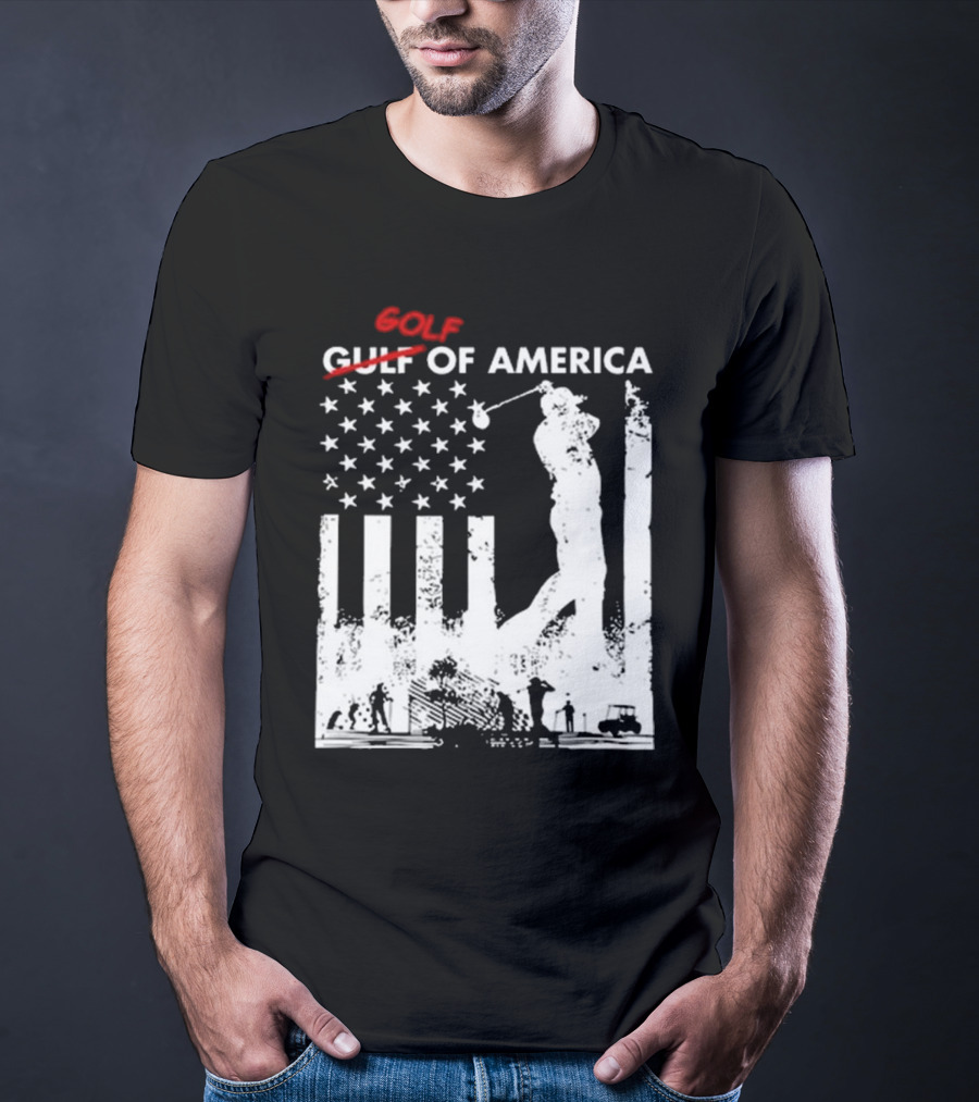 Alastor Store Golf Golf Gulf America Flag Golfer Silhouette Stars Stripes T-Shirt