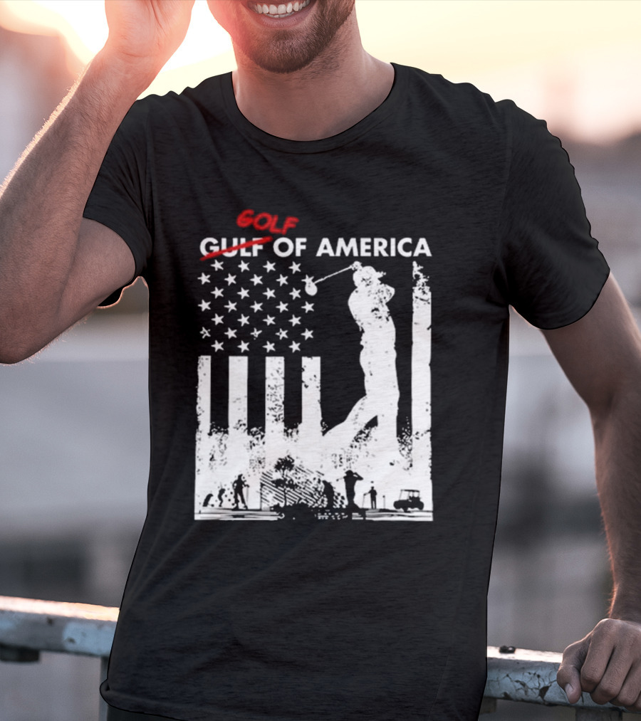 Alastor Store Golf Golf Gulf America Flag Golfer Silhouette Stars Stripes T-Shirt