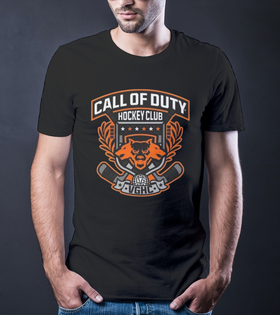 Call Of Duty Hockey Club VGHC Hard Work Bear Crest With Sticks And Stars T-Shirt
