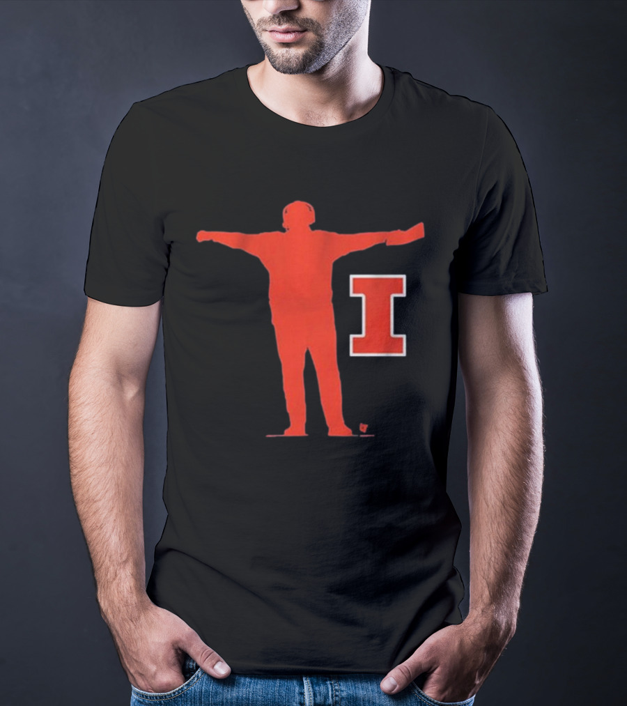 Illinois Football Coach Silhouette With Block I T-Shirt