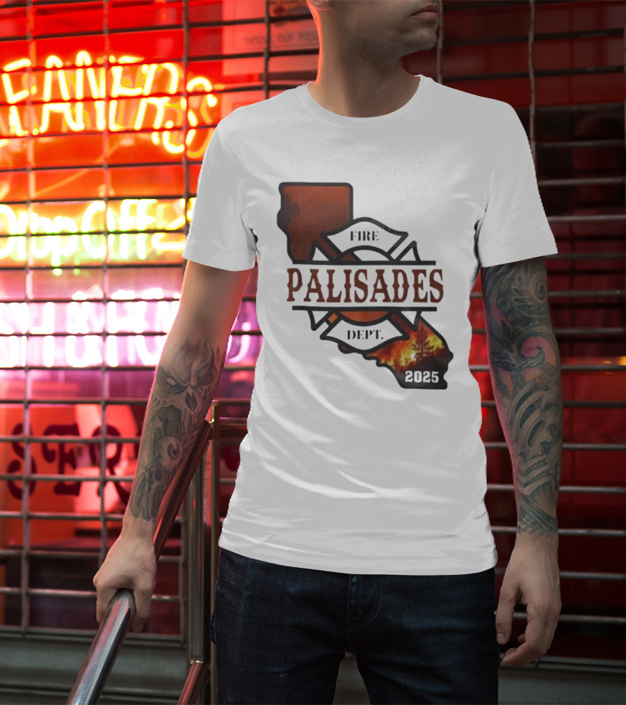 California Republic Palisades Fire Dept 2025 Badge With State And Flames T-Shirt
