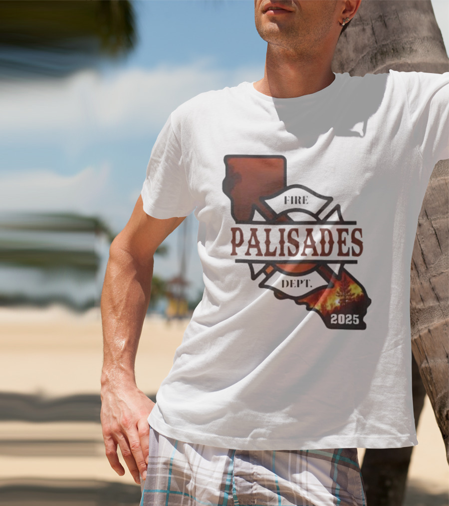 California Republic Palisades Fire Dept 2025 Badge With State And Flames T-Shirt