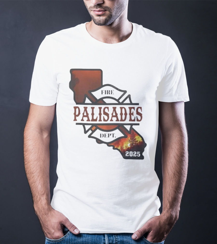 California Republic Palisades Fire Dept 2025 Badge With State And Flames T-Shirt