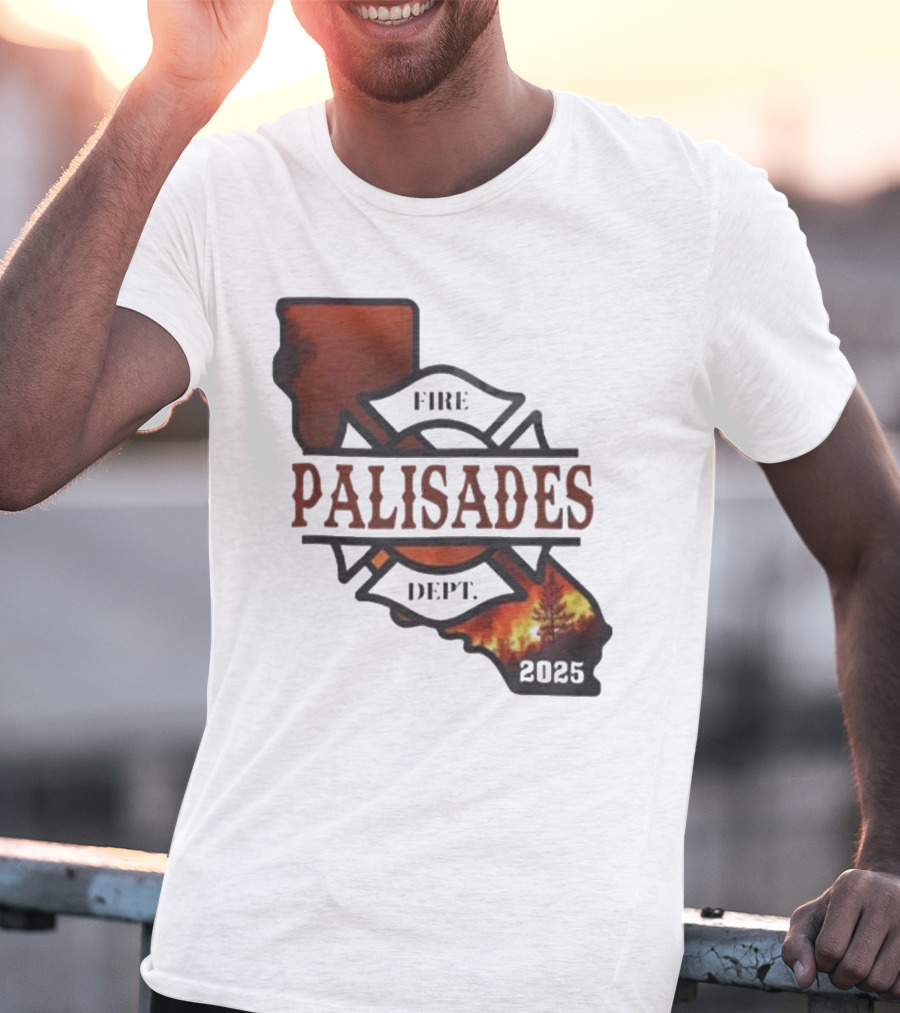 California Republic Palisades Fire Dept 2025 Badge With State And Flames T-Shirt