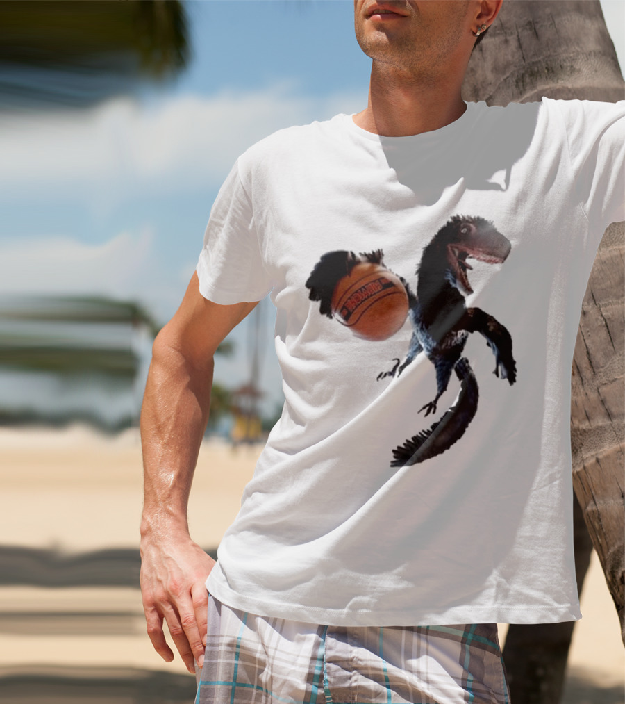 Coolioart Deinonychus Dinosaur With Spalding Basketball T-Shirt