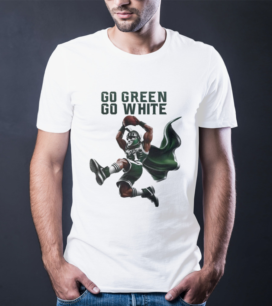 NCAA Michigan State Spartans Go Green Go White 2025 Mascot Dunking Basketball Player T-Shirt