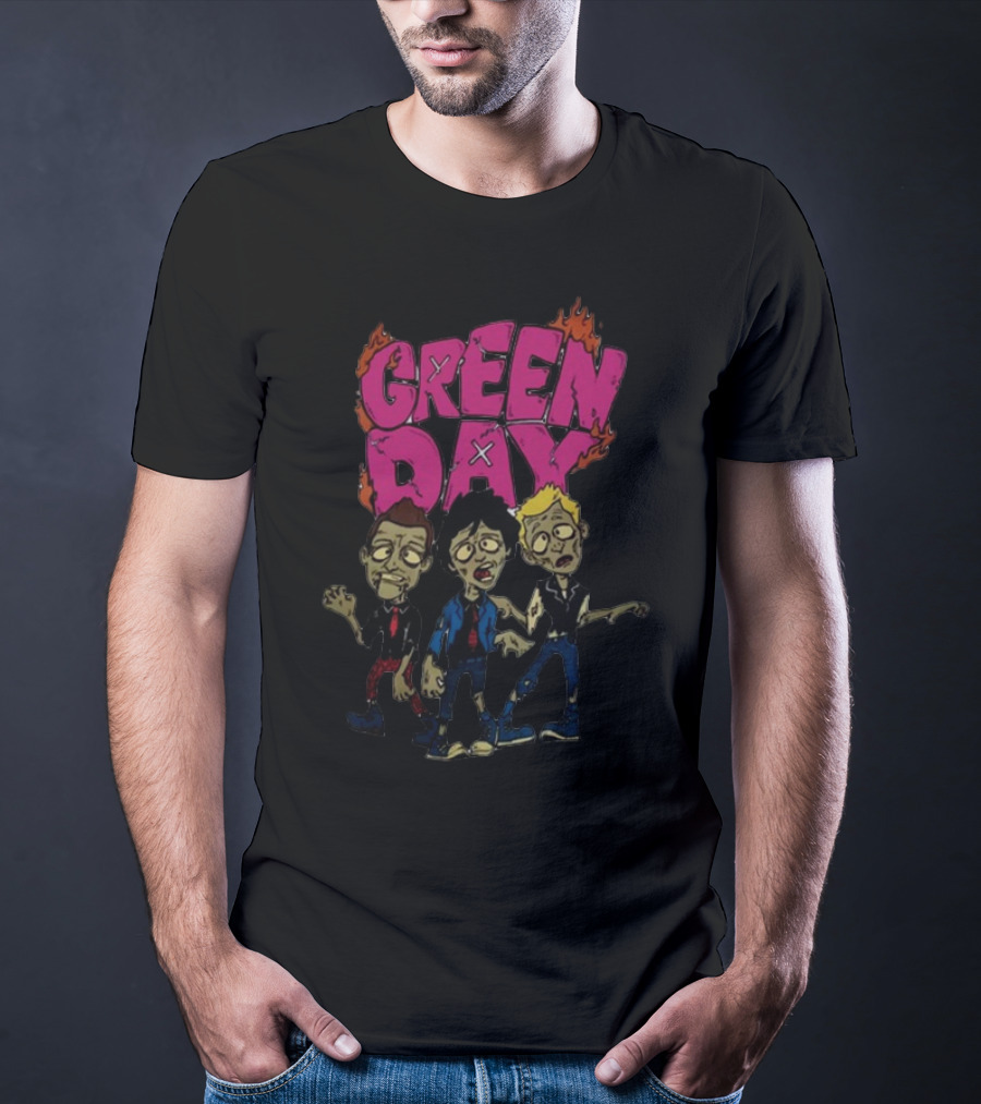 Green Day Cartoon Band Members The Saviors Tour T-Shirt