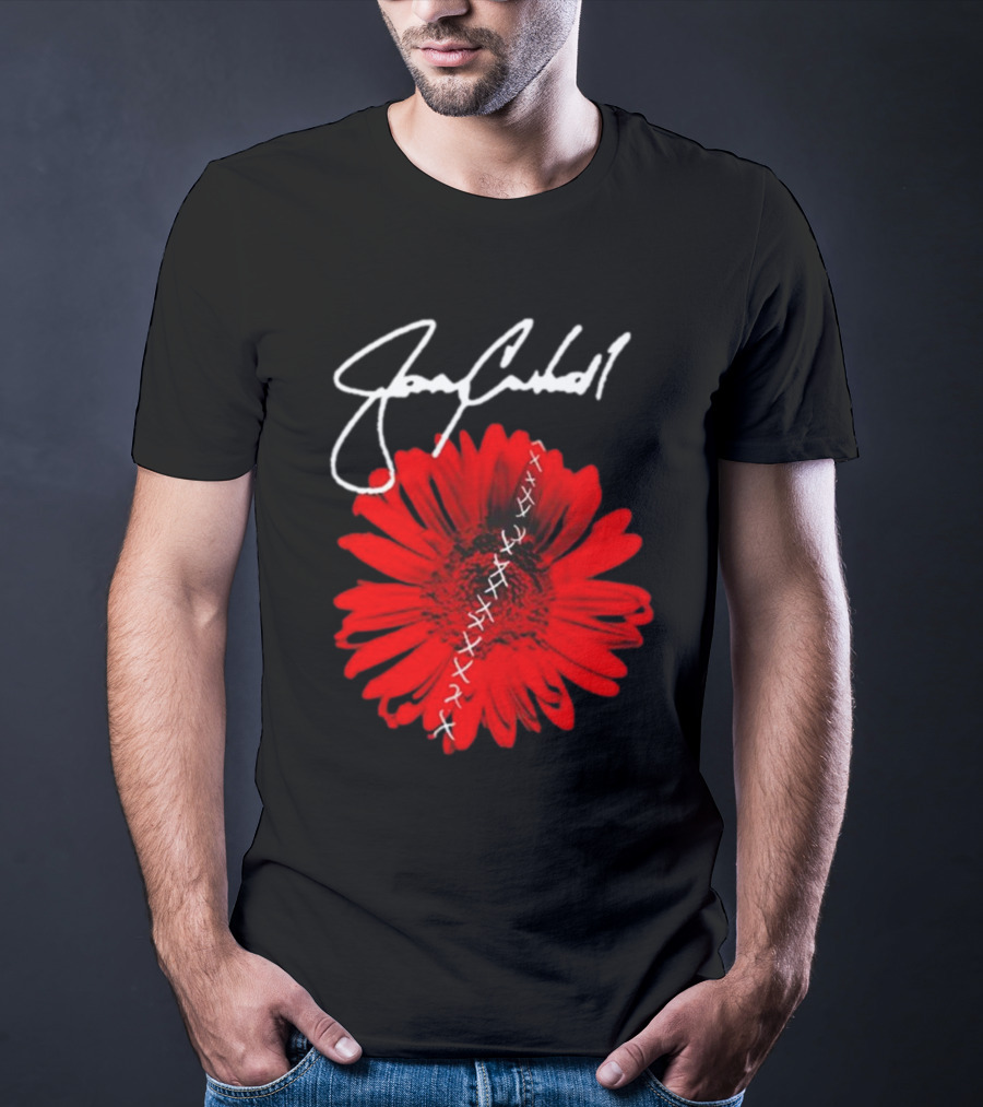 Jerry Cantrell Red Flower With Signature And Cross Stitch T-Shirt