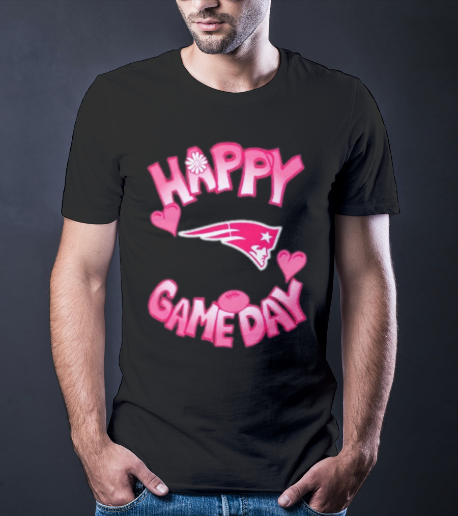 Valentine’s Day New England Patriots Happy Gameday 2025 With Hearts And Football T-Shirt