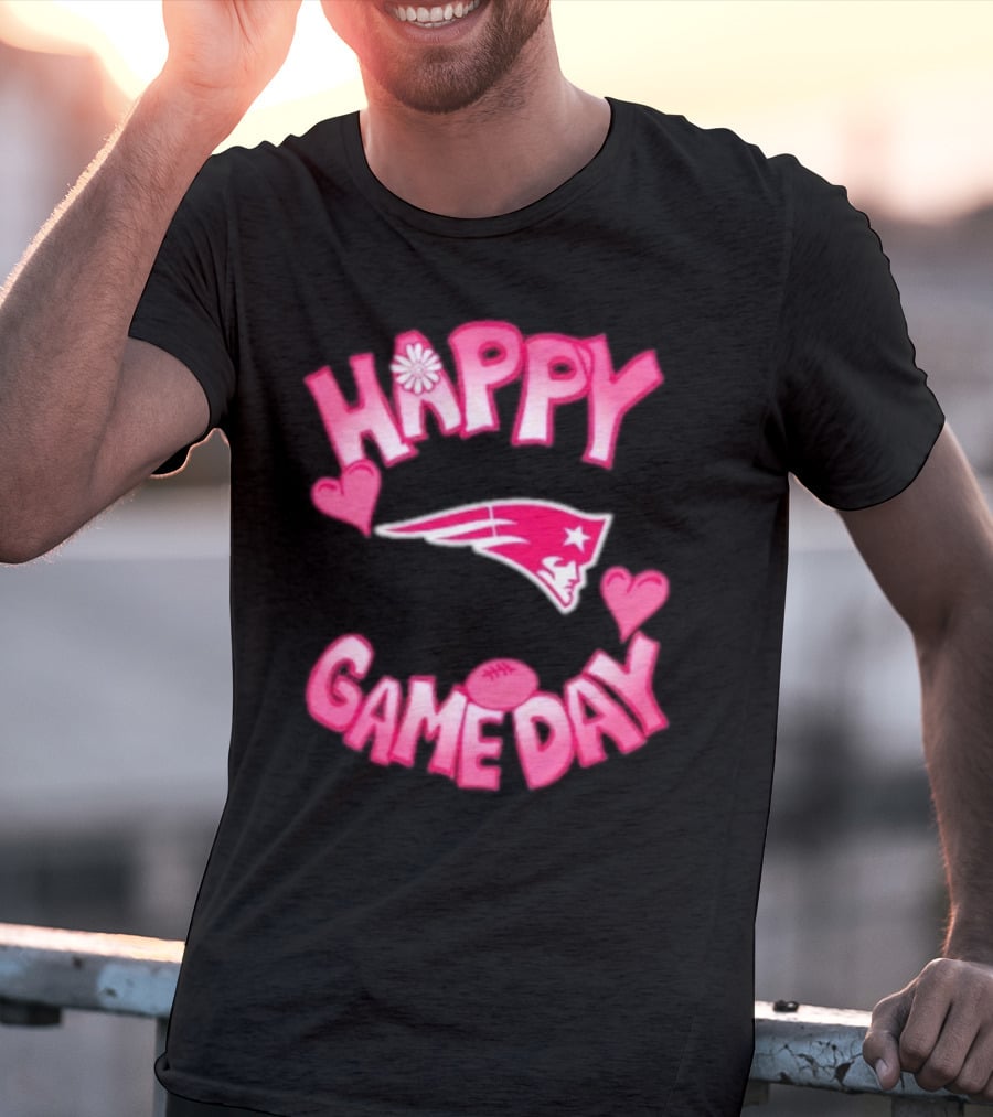 Valentine’s Day New England Patriots Happy Gameday 2025 With Hearts And Football T-Shirt