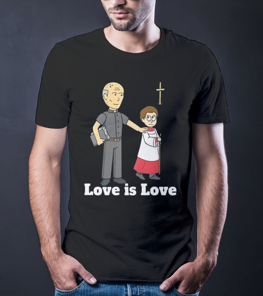 Love Is Love Priest Cartoon With Cross And Child T-Shirt