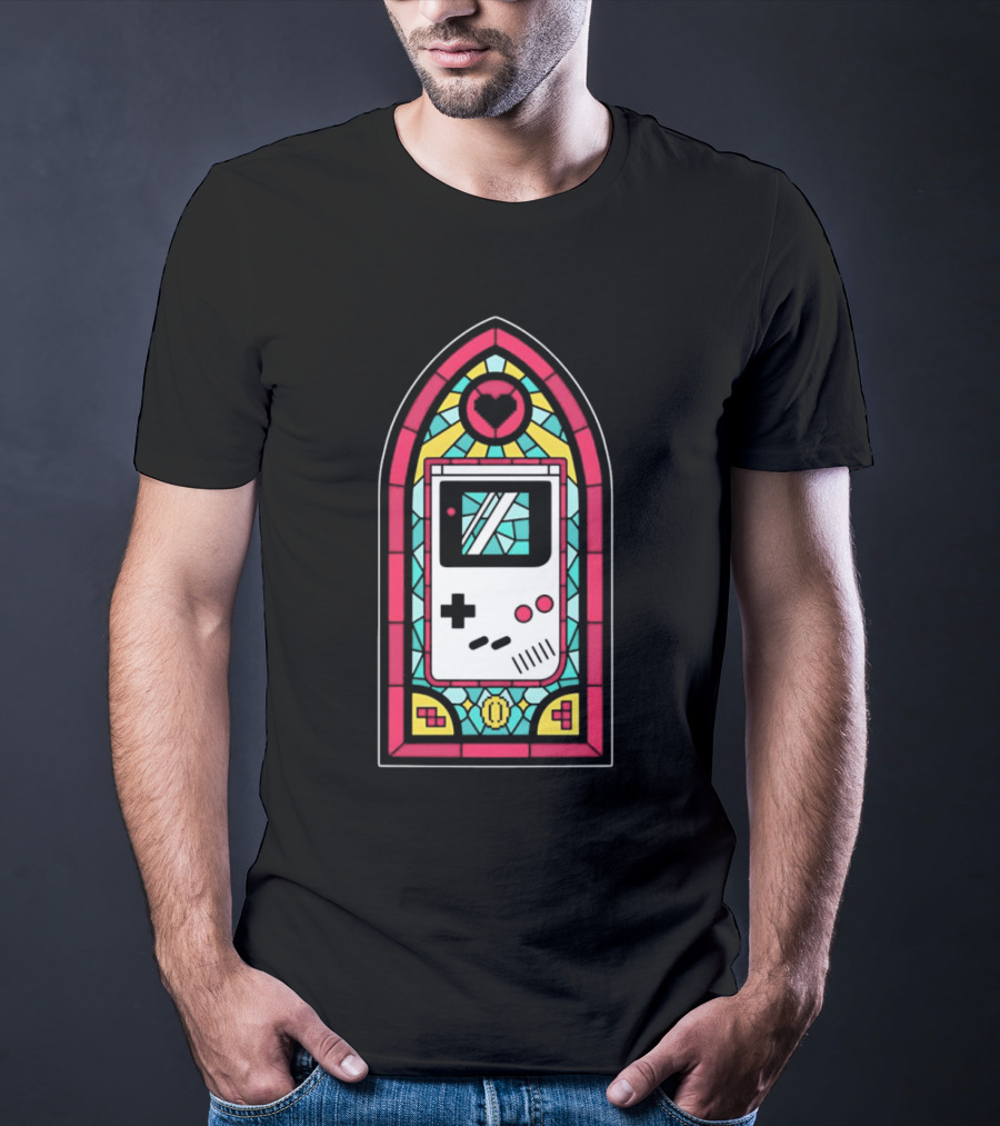 Game Boy 8-Bit Stained Glass Heart Coin Pixel Art Window T-Shirt