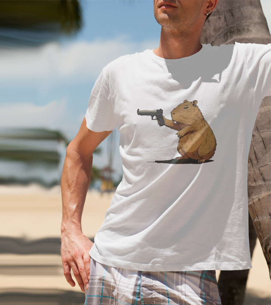 Capybara Holding A Gun In A Humorous Pose T-Shirt
