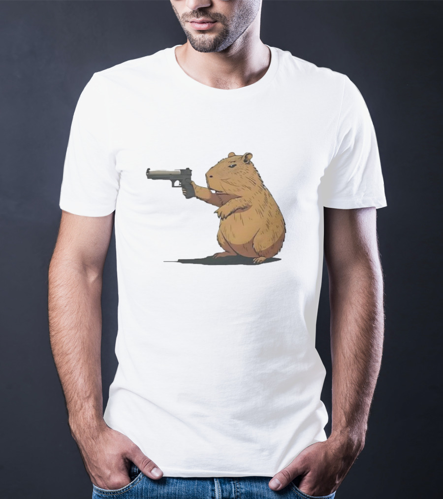 Capybara Holding A Gun In A Humorous Pose T-Shirt