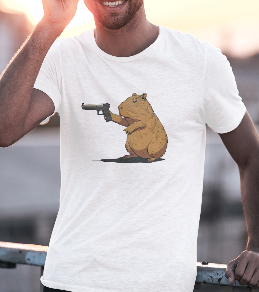 Capybara Holding A Gun In A Humorous Pose T-Shirt