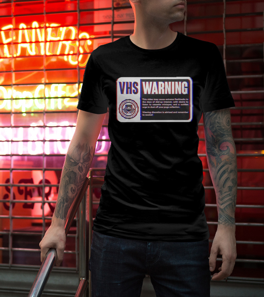 VHS Warning Retro Flashbacks Dial-up Internet Cassette Mixtapes Pogs Collection T-Shirt