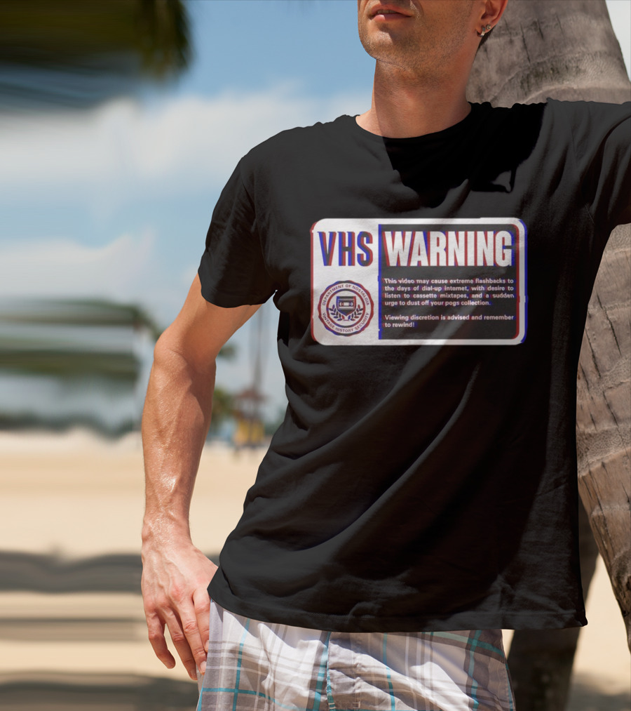 VHS Warning Retro Flashbacks Dial-up Internet Cassette Mixtapes Pogs Collection T-Shirt