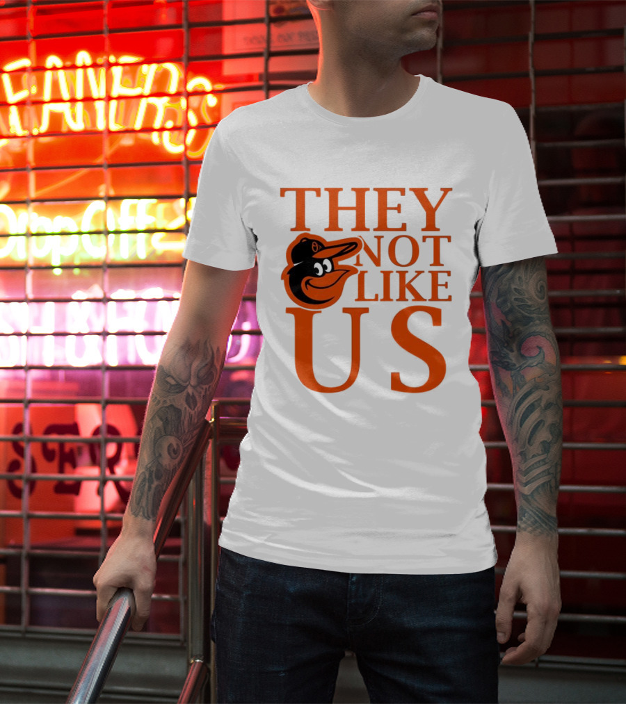 Baltimore Orioles They Not Like Us Bold Orange Text With Bird Graphic T-Shirt