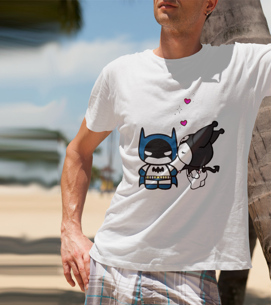 Batman Kuromi Kiss Cartoon With Hearts T-Shirt