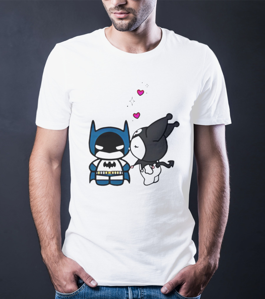 Batman Kuromi Kiss Cartoon With Hearts T-Shirt