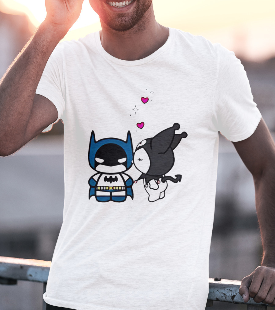 Batman Kuromi Kiss Cartoon With Hearts T-Shirt