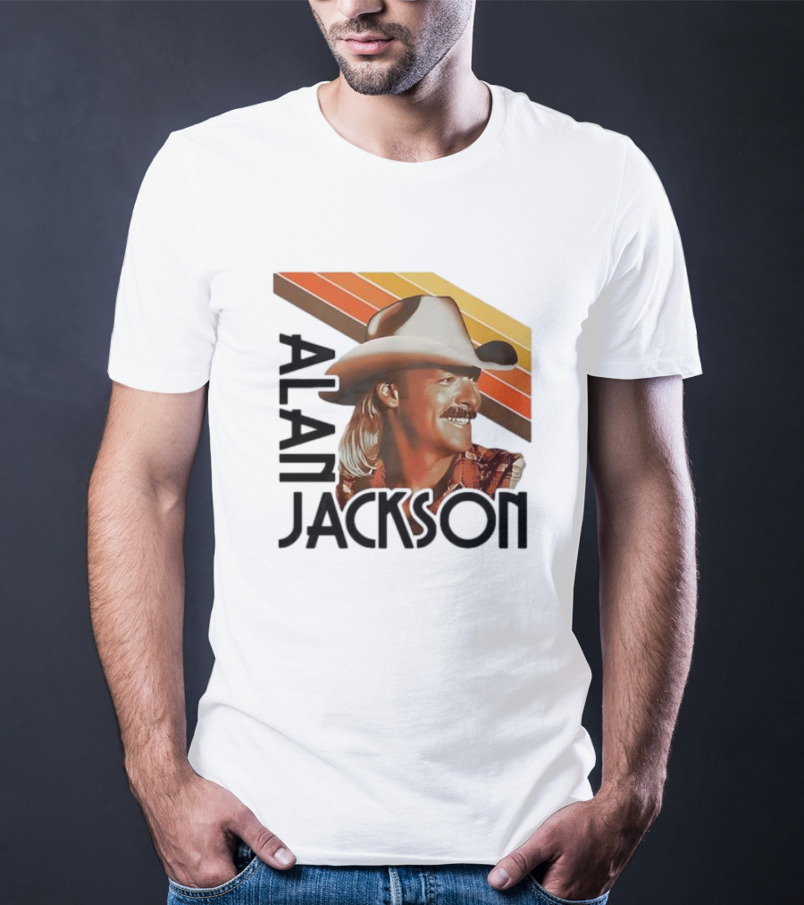 Alan Jackson Cowboy Hat Vintage Style Retro Stripes T-Shirt