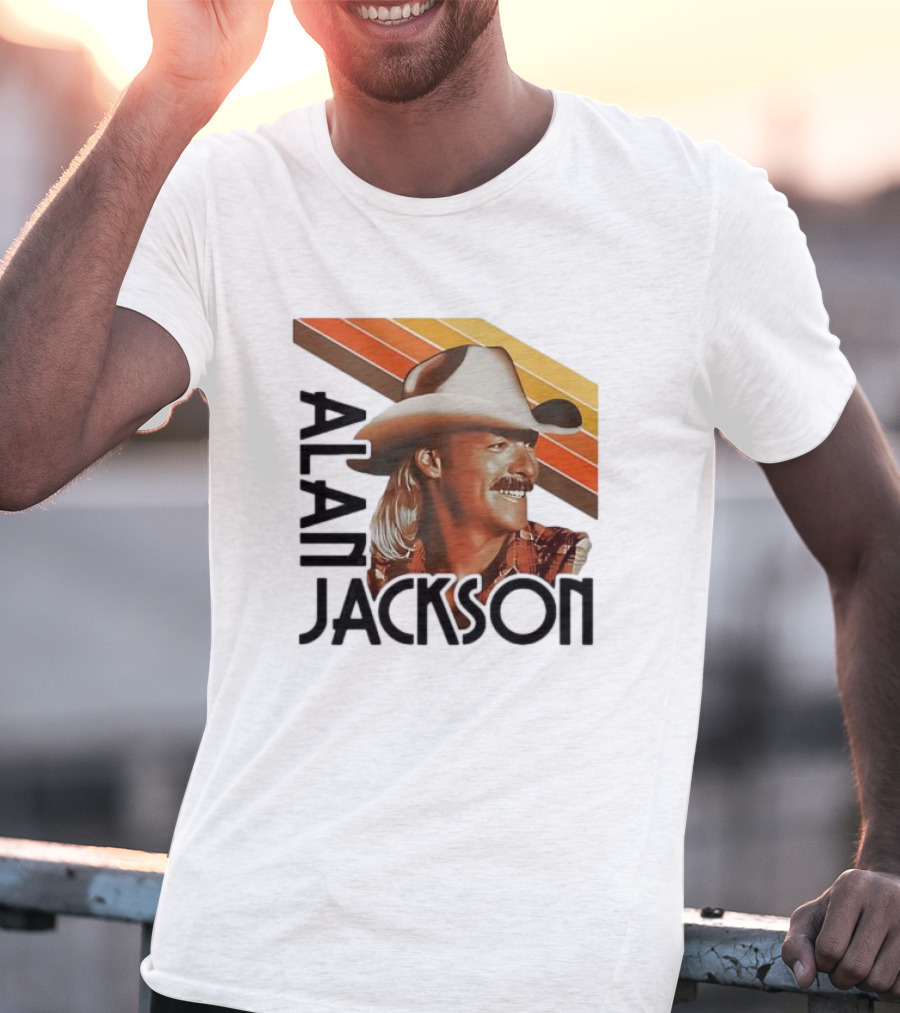 Alan Jackson Cowboy Hat Vintage Style Retro Stripes T-Shirt