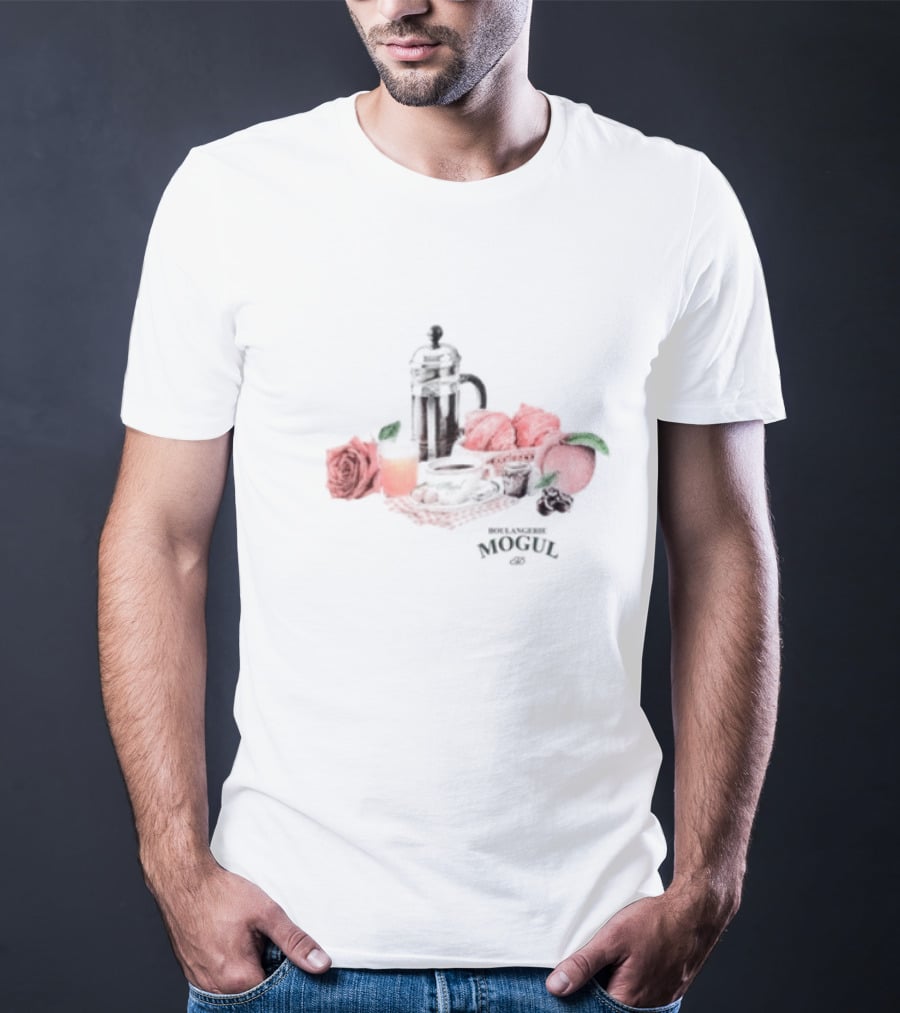 Boulangerie Mogul French Press Rose Croissant Breakfast T-Shirt