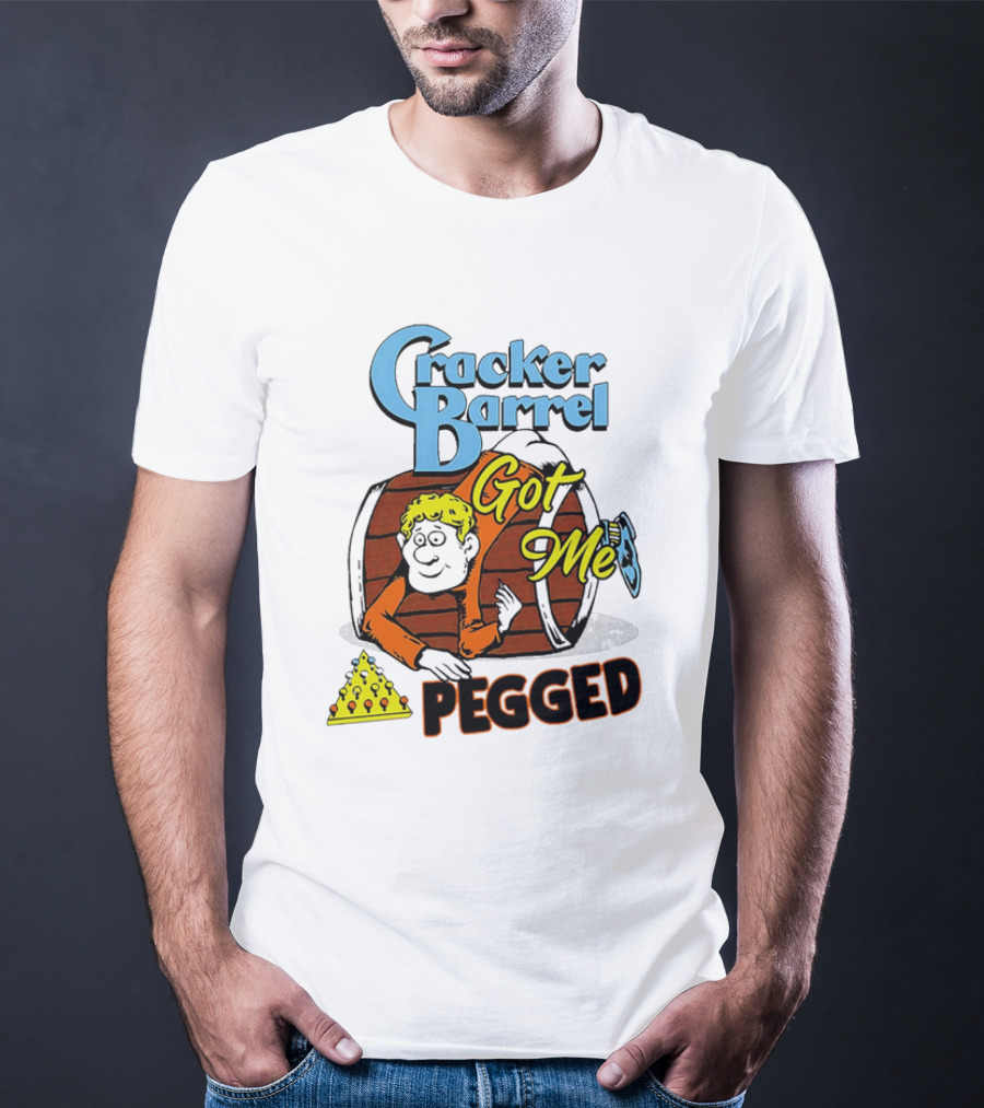 Cracker Barrel Got Me Pegged Cartoon Retro Style With Character And Cheese Icons T-Shirt