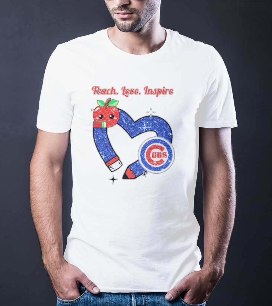Chicago Cubs Teach Love Inspire Apple Pencil Heart T-Shirt
