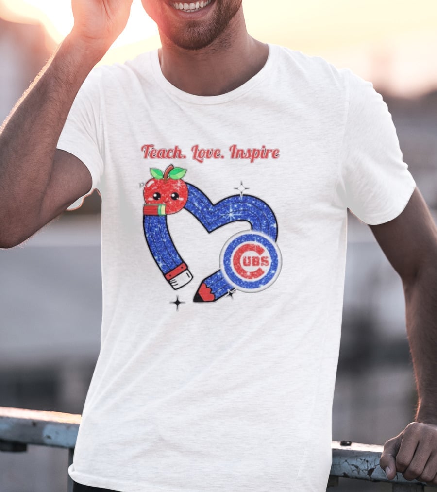 Chicago Cubs Teach Love Inspire Apple Pencil Heart T-Shirt