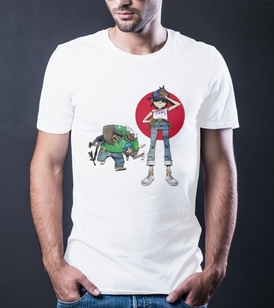 Gorillaz Invisible Sun Japanese Red Circle Band Members T-Shirt