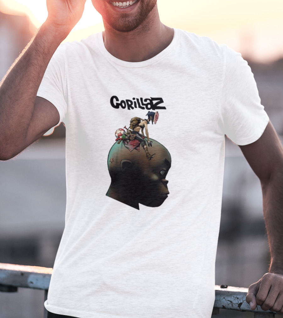 Gorillaz Plastic Beach Animated Character On Head T-Shirt
